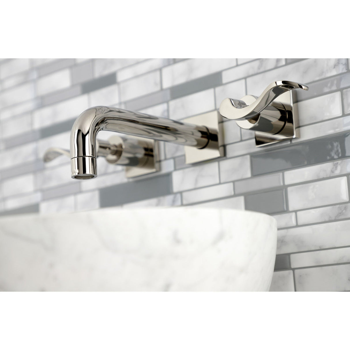 NuWave KS6126DFL Two-Handle 3-Hole Wall Mount Bathroom Faucet, Polished Nickel