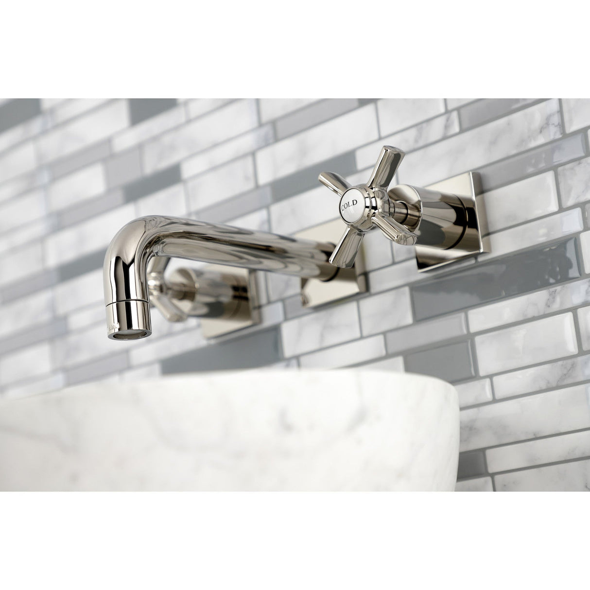 Millennium KS6126ZX Two-Handle 3-Hole Wall Mount Bathroom Faucet, Polished Nickel
