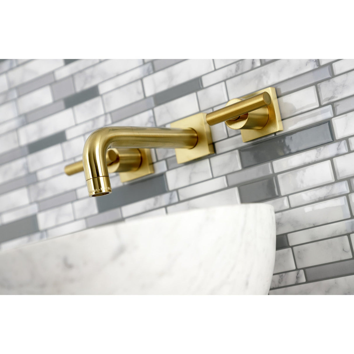 Manhattan KS6127CML Two-Handle 3-Hole Wall Mount Bathroom Faucet, Brushed Brass