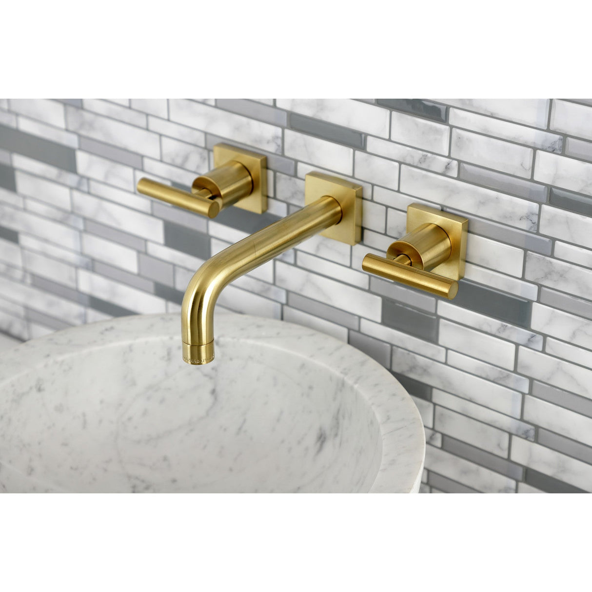Manhattan KS6127CML Two-Handle 3-Hole Wall Mount Bathroom Faucet, Brushed Brass