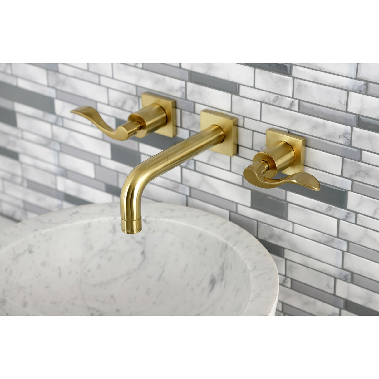 NuWave KS6127DFL Two-Handle 3-Hole Wall Mount Bathroom Faucet, Brushed Brass