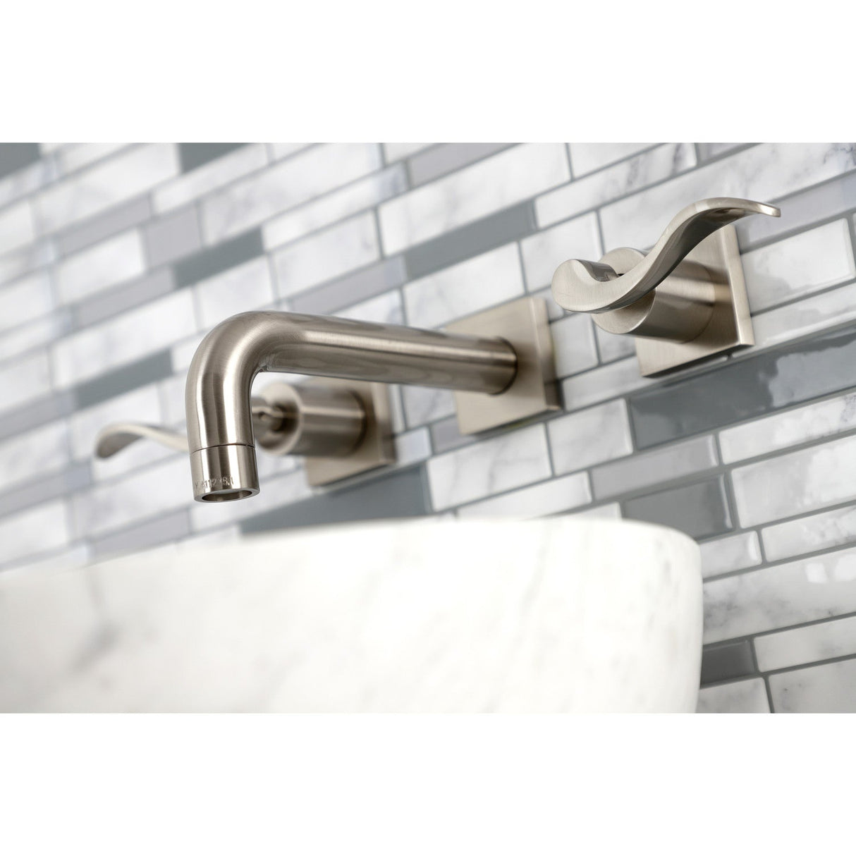 NuWave KS6128DFL Two-Handle 3-Hole Wall Mount Bathroom Faucet, Brushed Nickel