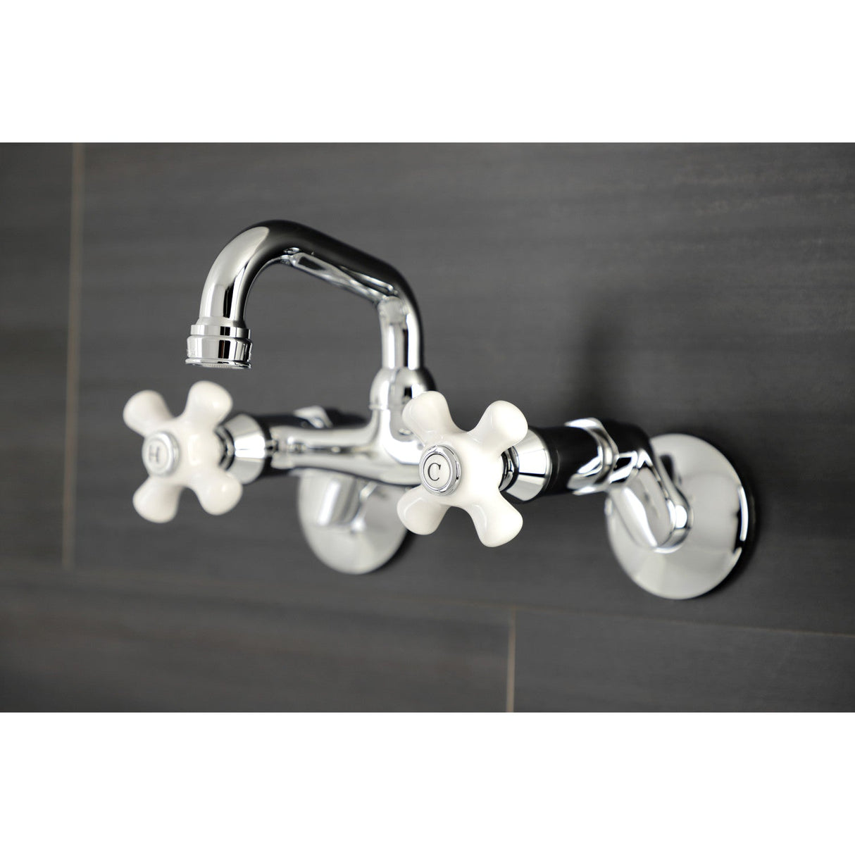 Kingston KS612C Two-Handle 2-Hole Wall Mount Bar Faucet, Polished Chrome