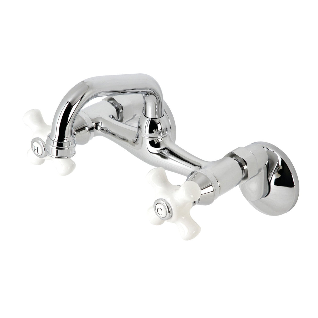 Kingston KS612C Two-Handle 2-Hole Wall Mount Bar Faucet, Polished Chrome