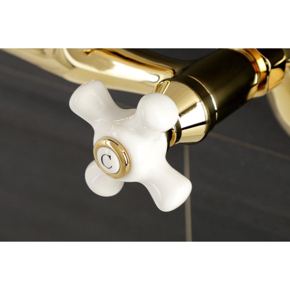 Kingston KS612PB Two-Handle 2-Hole Wall Mount Bar Faucet, Polished Brass