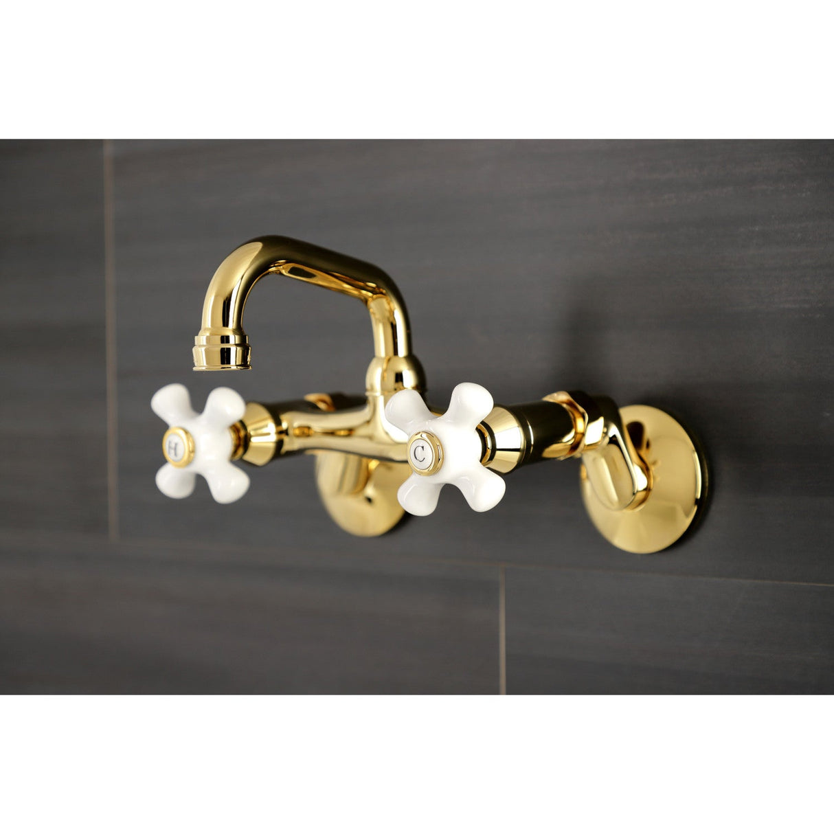 Kingston KS612PB Two-Handle 2-Hole Wall Mount Bar Faucet, Polished Brass