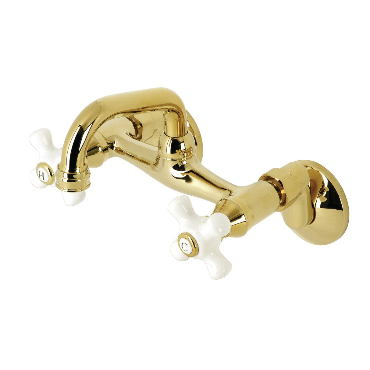 Kingston KS612PB Two-Handle 2-Hole Wall Mount Bar Faucet, Polished Brass