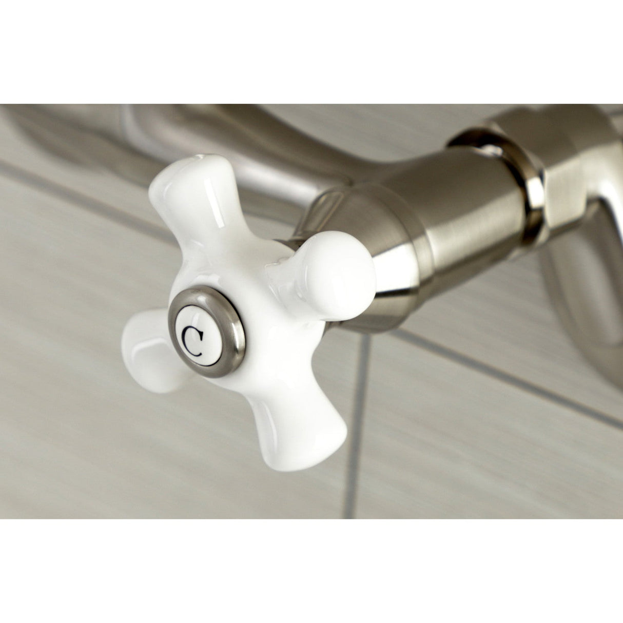 Kingston KS612SN Two-Handle 2-Hole Wall Mount Bar Faucet, Brushed Nickel