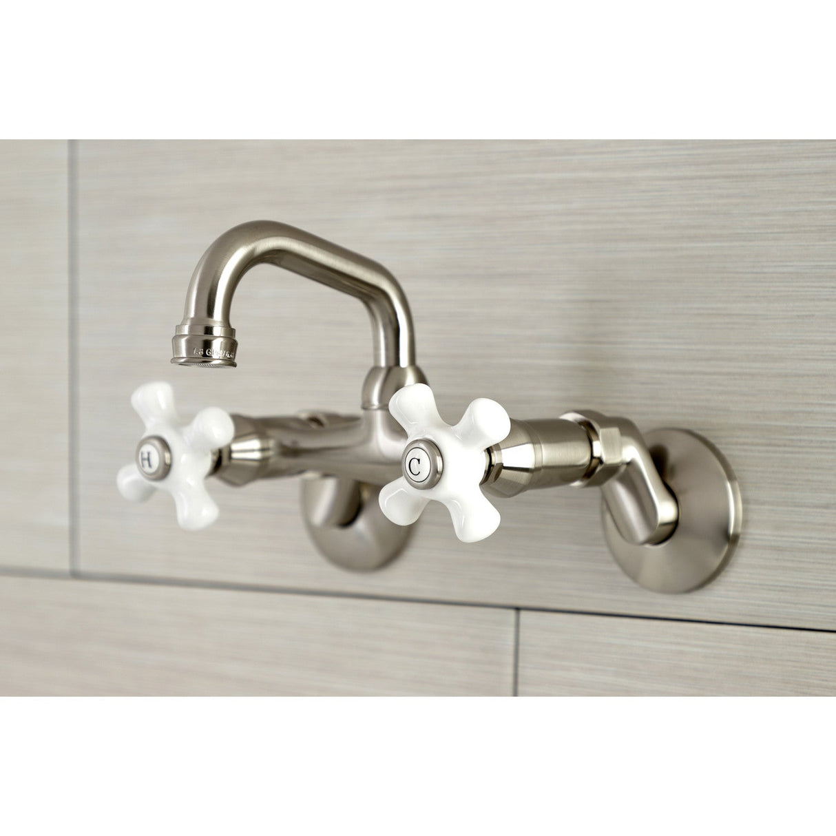 Kingston KS612SN Two-Handle 2-Hole Wall Mount Bar Faucet, Brushed Nickel
