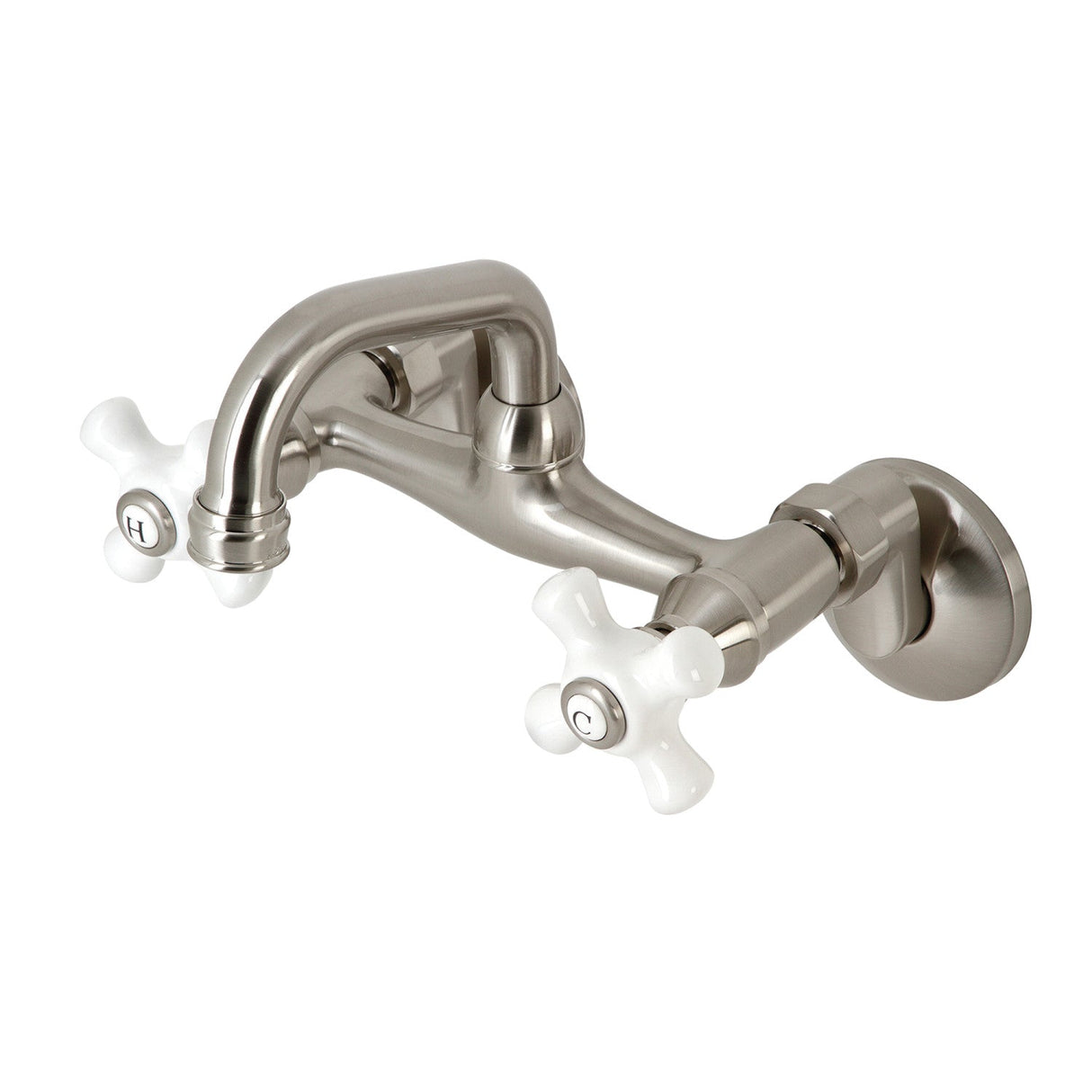 Kingston KS612SN Two-Handle 2-Hole Wall Mount Bar Faucet, Brushed Nickel