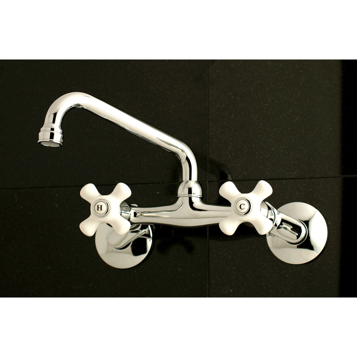 Kingston KS613C Two-Handle 2-Hole Wall Mount Kitchen Faucet, Polished Chrome