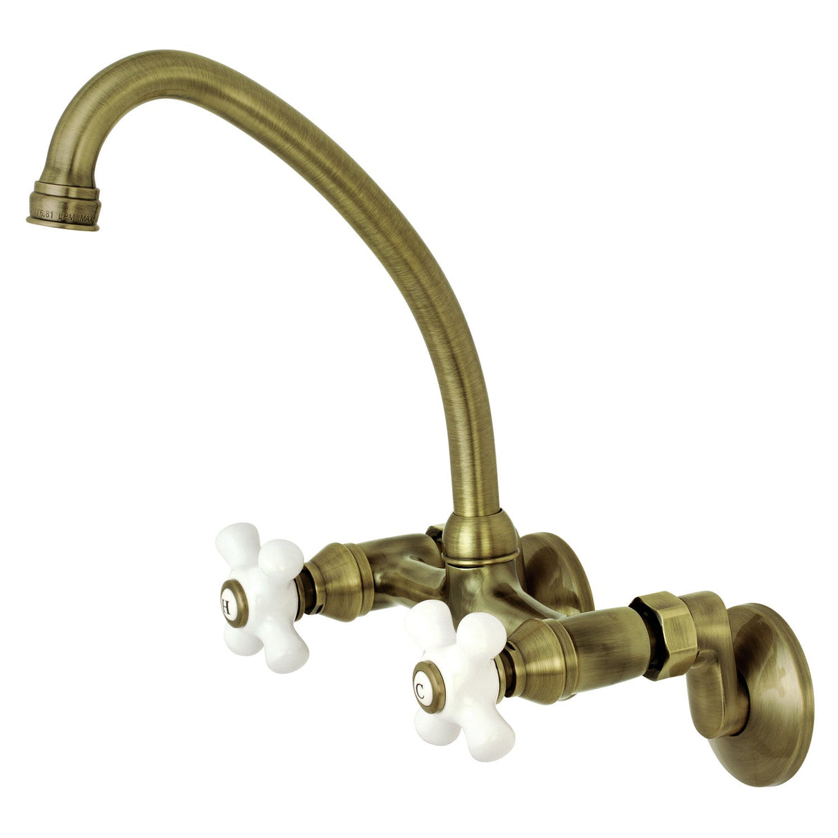 Kingston KS614AB Two-Handle 2-Hole Wall Mount Kitchen Faucet, Antique Brass