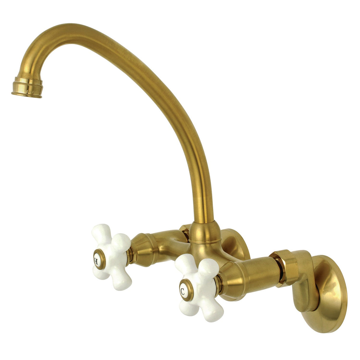 Kingston KS614SB Two-Handle 2-Hole Wall Mount Kitchen Faucet, Brushed Brass