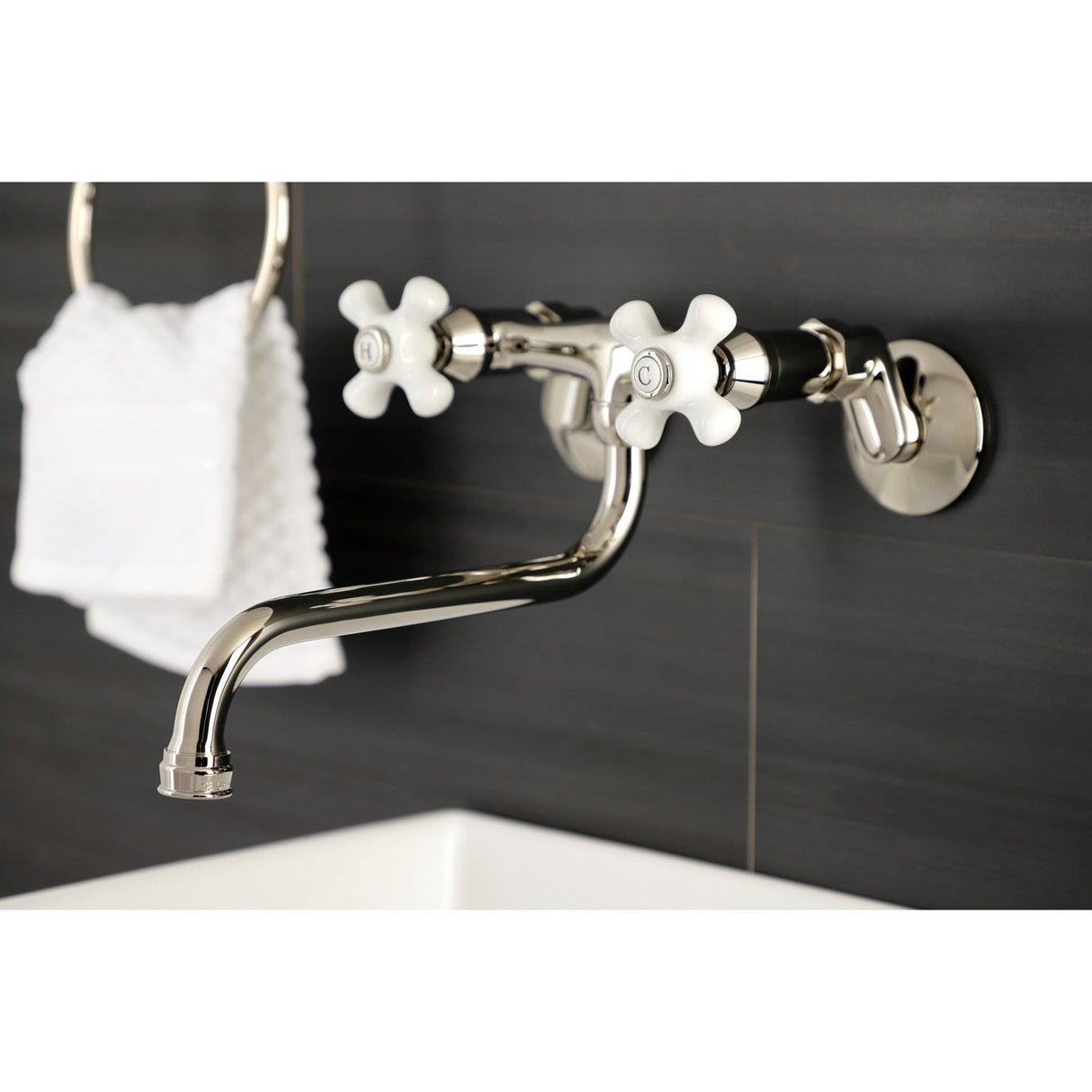 Kingston KS615PN Two-Handle 2-Hole Wall Mount Bathroom Faucet, Polished Nickel
