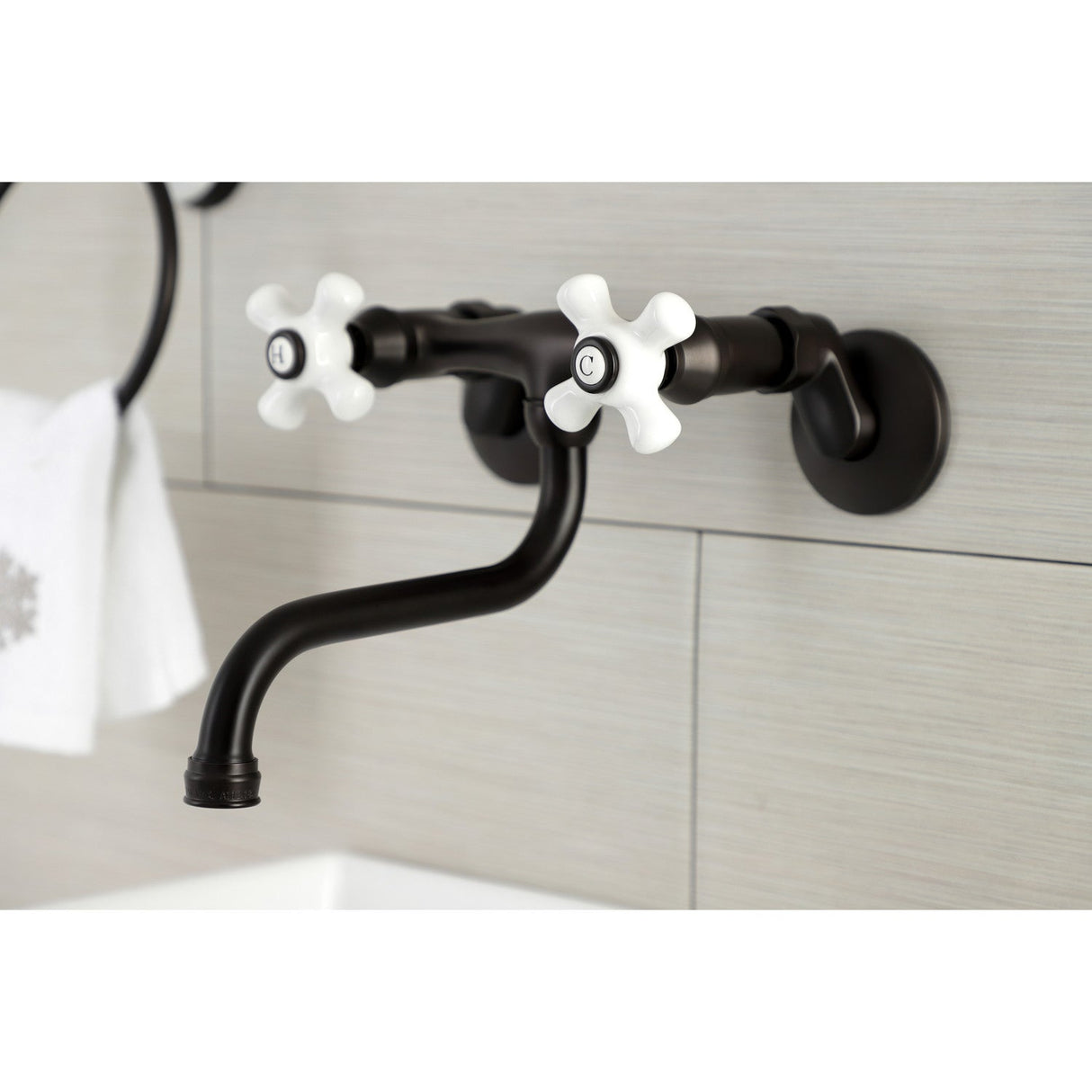 Kingston KS616ORB Two-Handle 2-Hole Wall Mount Bathroom Faucet, Oil Rubbed Bronze