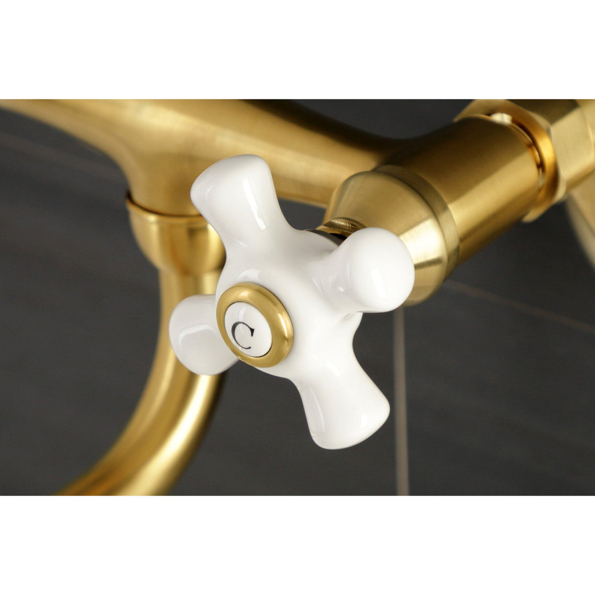 Kingston KS616SB Two-Handle 2-Hole Wall Mount Bathroom Faucet, Brushed Brass