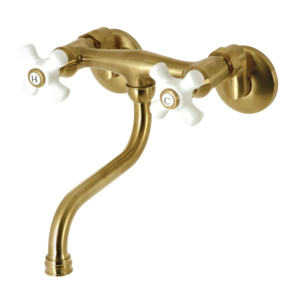 Kingston KS616SB Two-Handle 2-Hole Wall Mount Bathroom Faucet, Brushed Brass