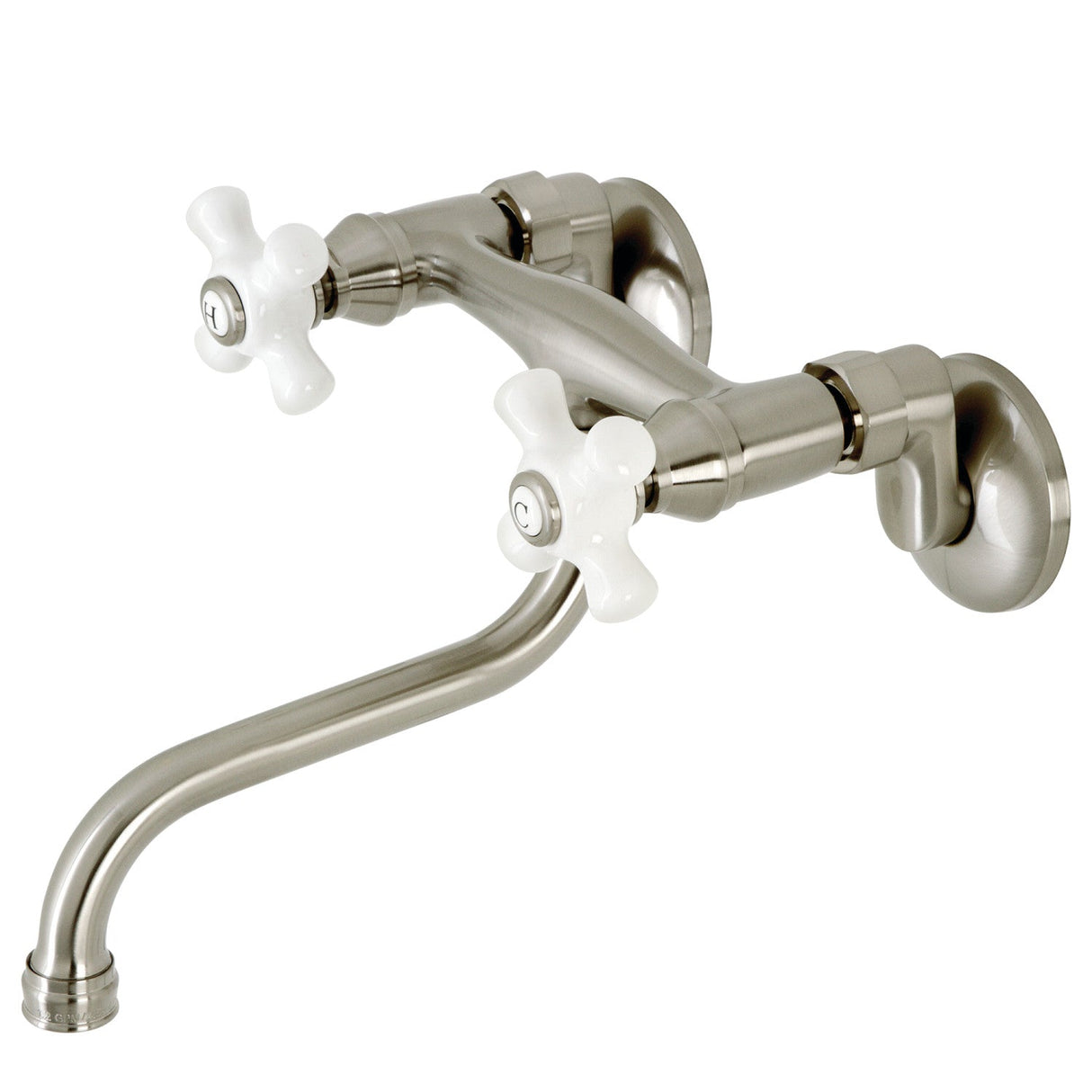 Kingston KS616SN Two-Handle 2-Hole Wall Mount Bathroom Faucet, Brushed Nickel