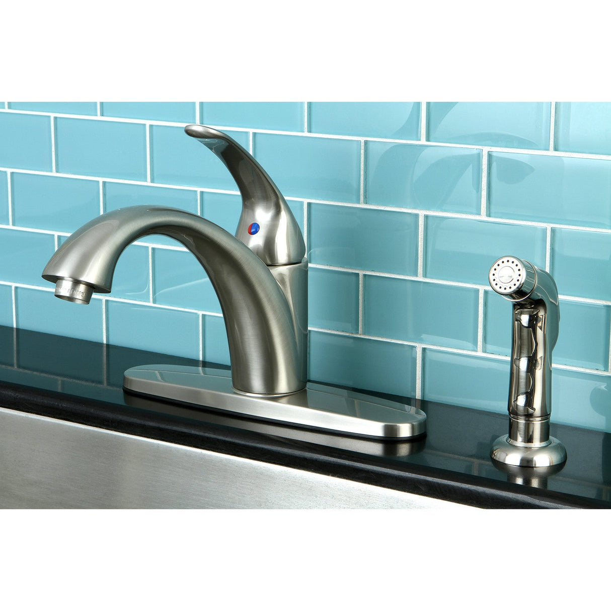 Vintage KS6578VLSP Single-Handle 2-or-4 Hole Deck Mount Kitchen Faucet with Plastic Sprayer, Brushed Nickel