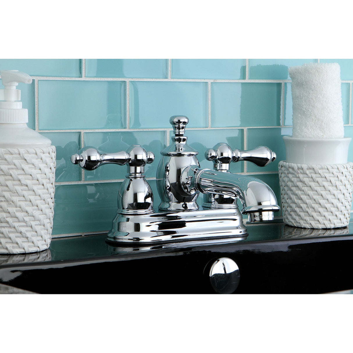 English Country KS7001AL Two-Handle 3-Hole Deck Mount 4" Centerset Bathroom Faucet with Brass Pop-Up, Polished Chrome