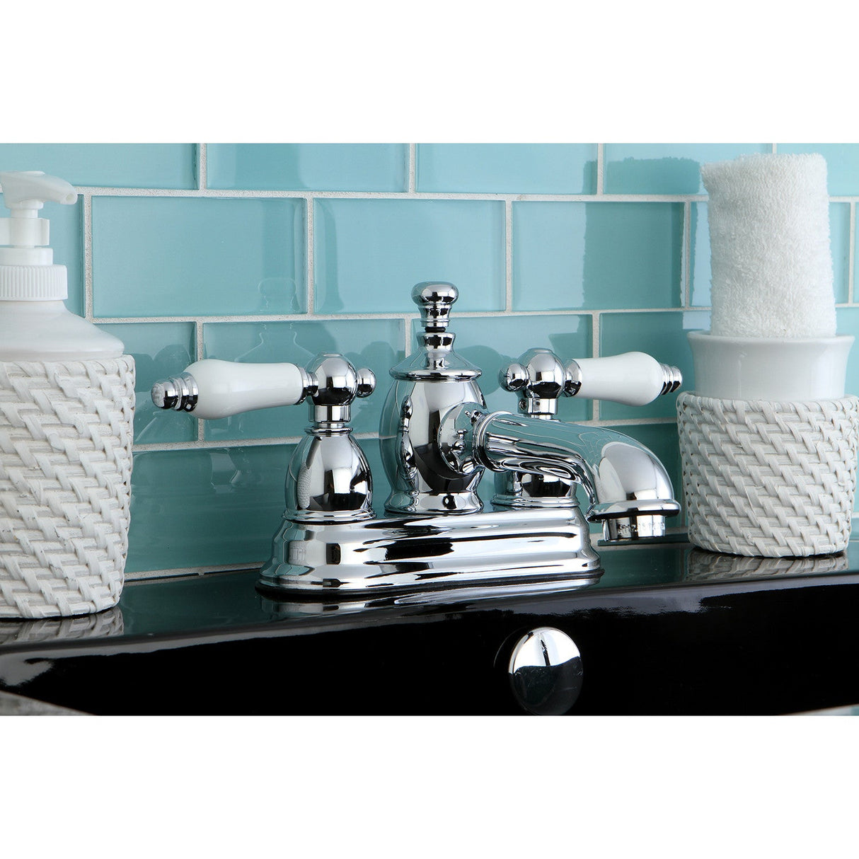 English Country KS7001PL Two-Handle 3-Hole Deck Mount 4" Centerset Bathroom Faucet with Brass Pop-Up, Polished Chrome