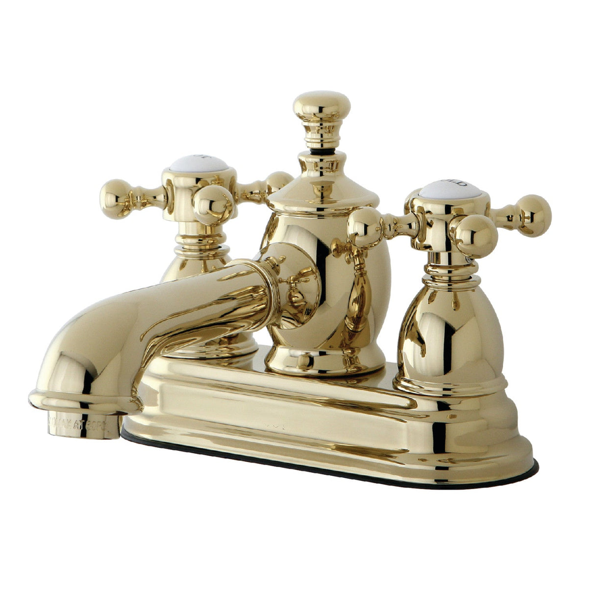 English Country KS7002BX Two-Handle 3-Hole Deck Mount 4" Centerset Bathroom Faucet with Brass Pop-Up, Polished Brass