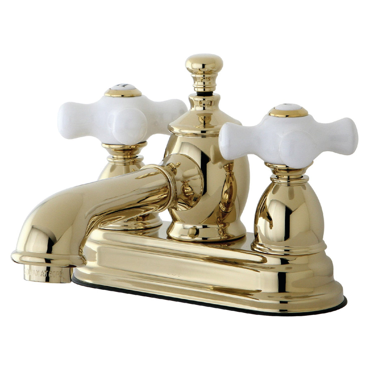 English Country KS7002PX Two-Handle 3-Hole Deck Mount 4" Centerset Bathroom Faucet with Brass Pop-Up, Polished Brass