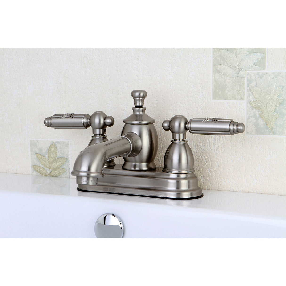 Georgian KS7008GL Two-Handle 3-Hole Deck Mount 4" Centerset Bathroom Faucet with Brass Pop-Up, Brushed Nickel