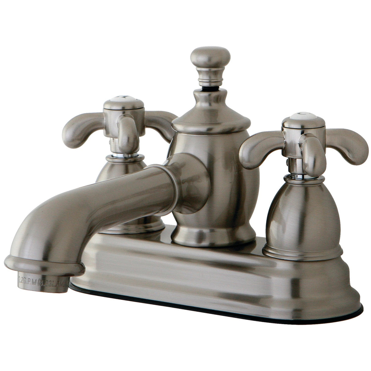 French Country KS7008TX Two-Handle 3-Hole Deck Mount 4" Centerset Bathroom Faucet with Brass Pop-Up, Brushed Nickel