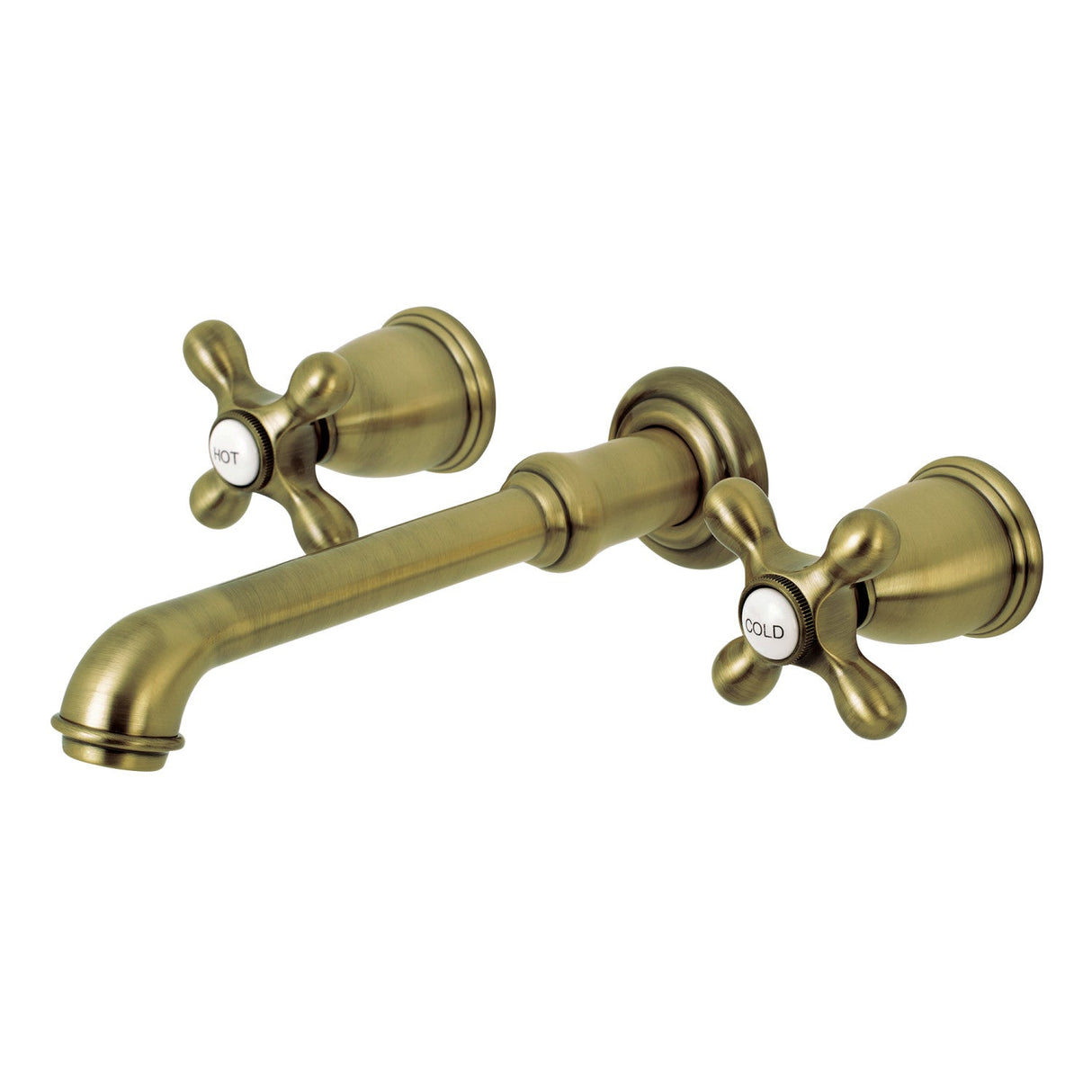 English Country KS7023AX Two-Handle 3-Hole Wall Mount Roman Tub Faucet, Antique Brass