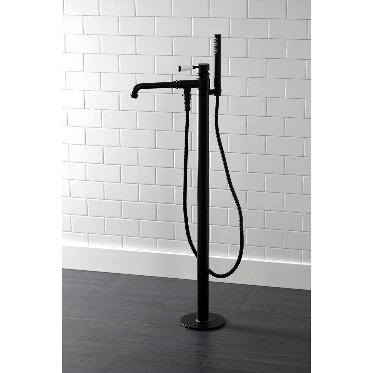 Paris KS7030DPL Single-Handle 1-Hole Freestanding Tub Faucet with Hand Shower, Matte Black