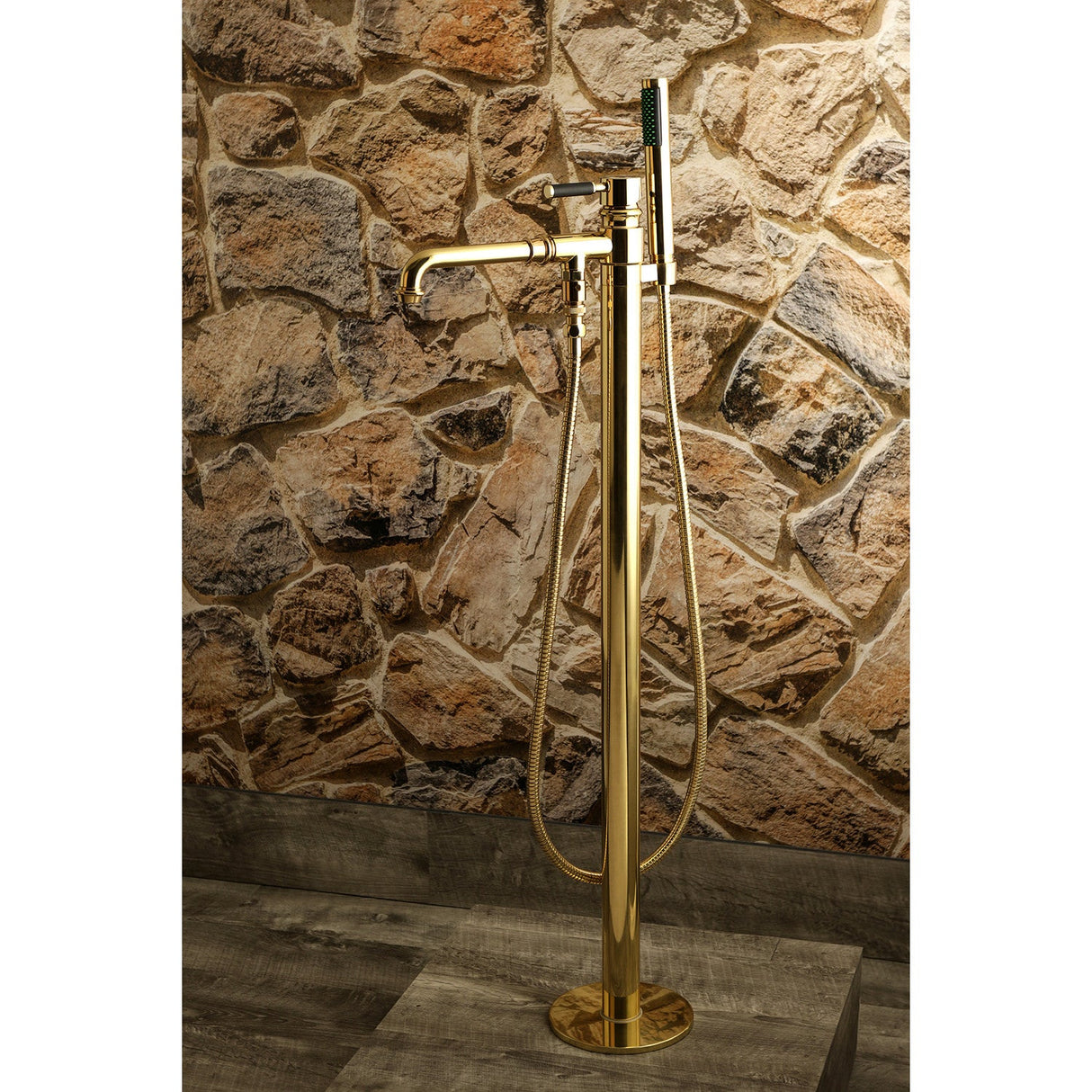 Kaiser KS7032DKL Single-Handle 1-Hole Freestanding Tub Faucet with Hand Shower, Polished Brass