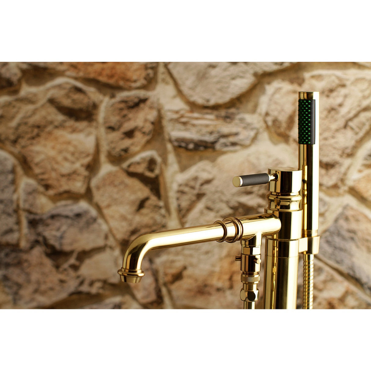 Kaiser KS7032DKL Single-Handle 1-Hole Freestanding Tub Faucet with Hand Shower, Polished Brass