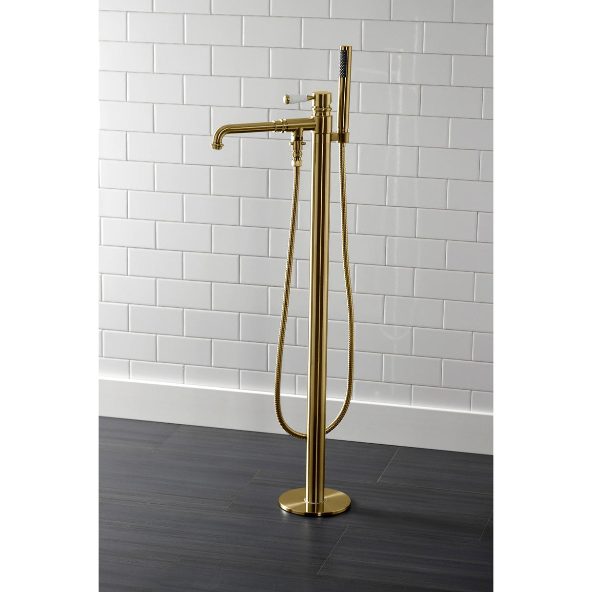 Paris KS7037DPL Single-Handle 1-Hole Freestanding Tub Faucet with Hand Shower, Brushed Brass