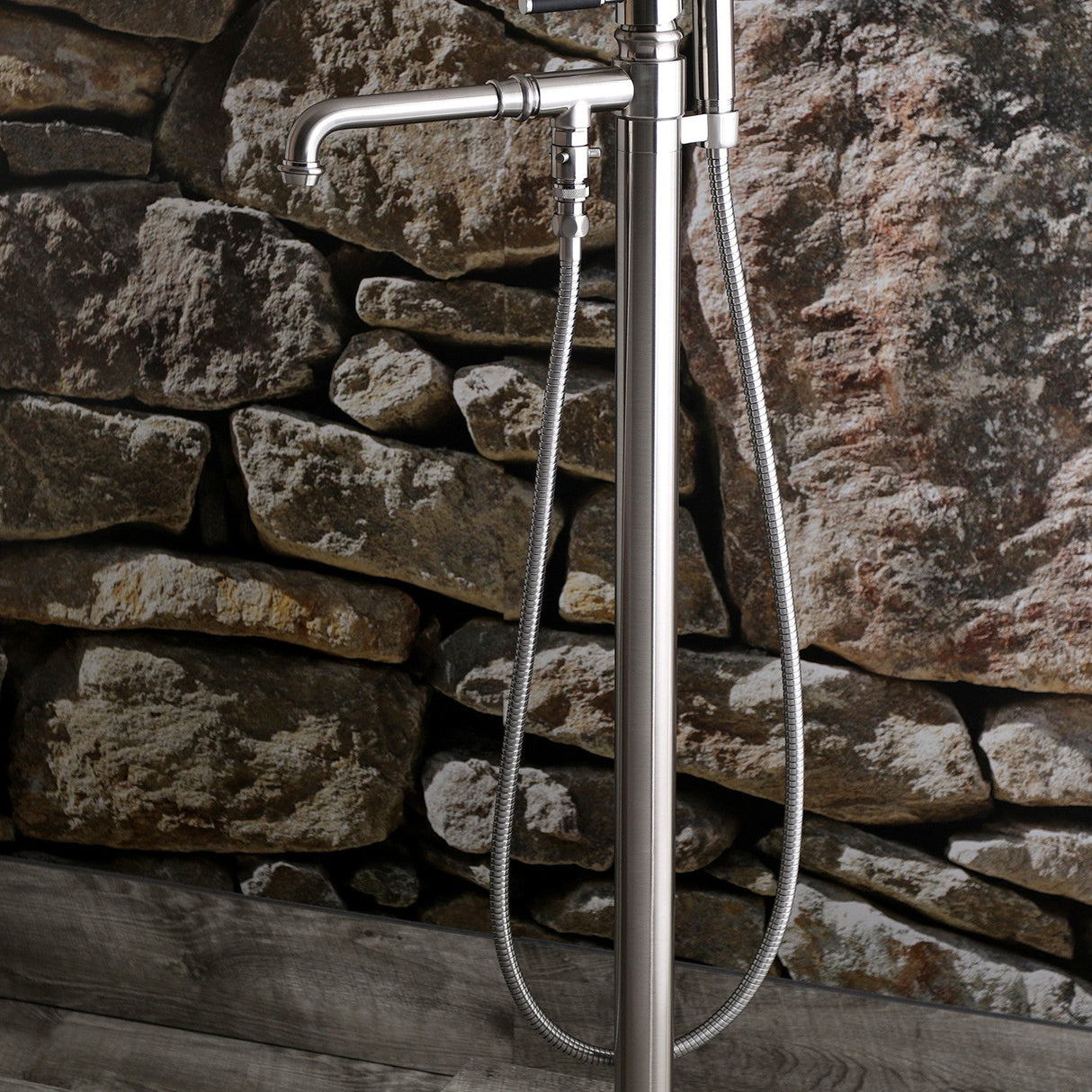 Kaiser KS7038DKL Single-Handle 1-Hole Freestanding Tub Faucet with Hand Shower, Brushed Nickel