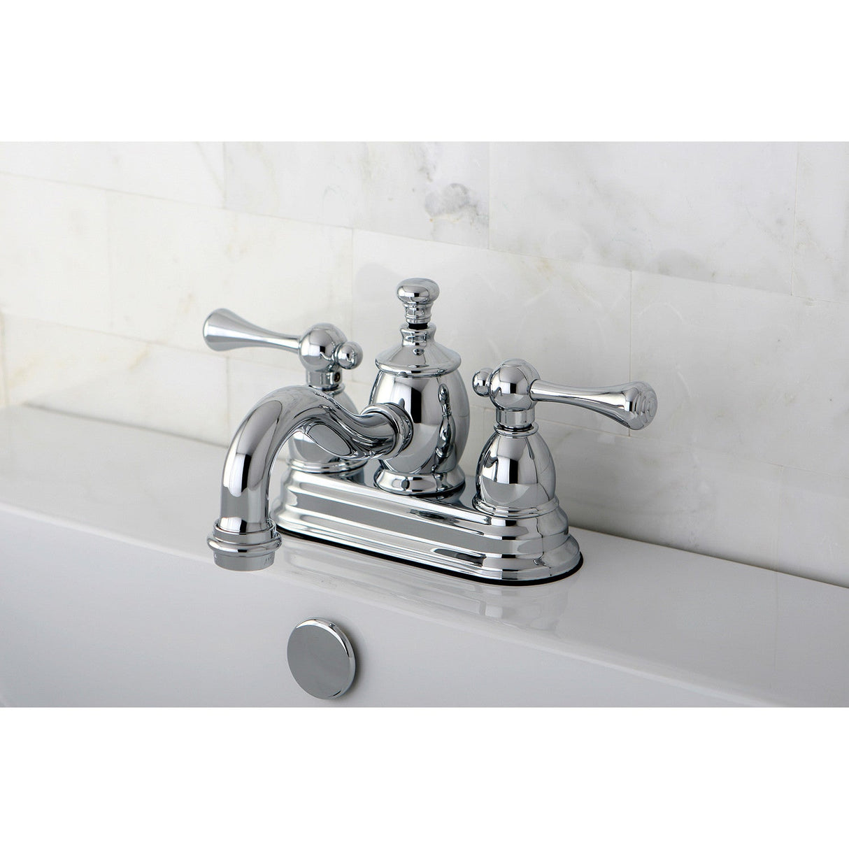 Vintage KS7101BL Two-Handle 3-Hole Deck Mount 4" Centerset Bathroom Faucet with Brass Pop-Up, Polished Chrome