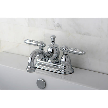 Georgian KS7101GL Two-Handle 3-Hole Deck Mount 4" Centerset Bathroom Faucet with Brass Pop-Up, Polished Chrome