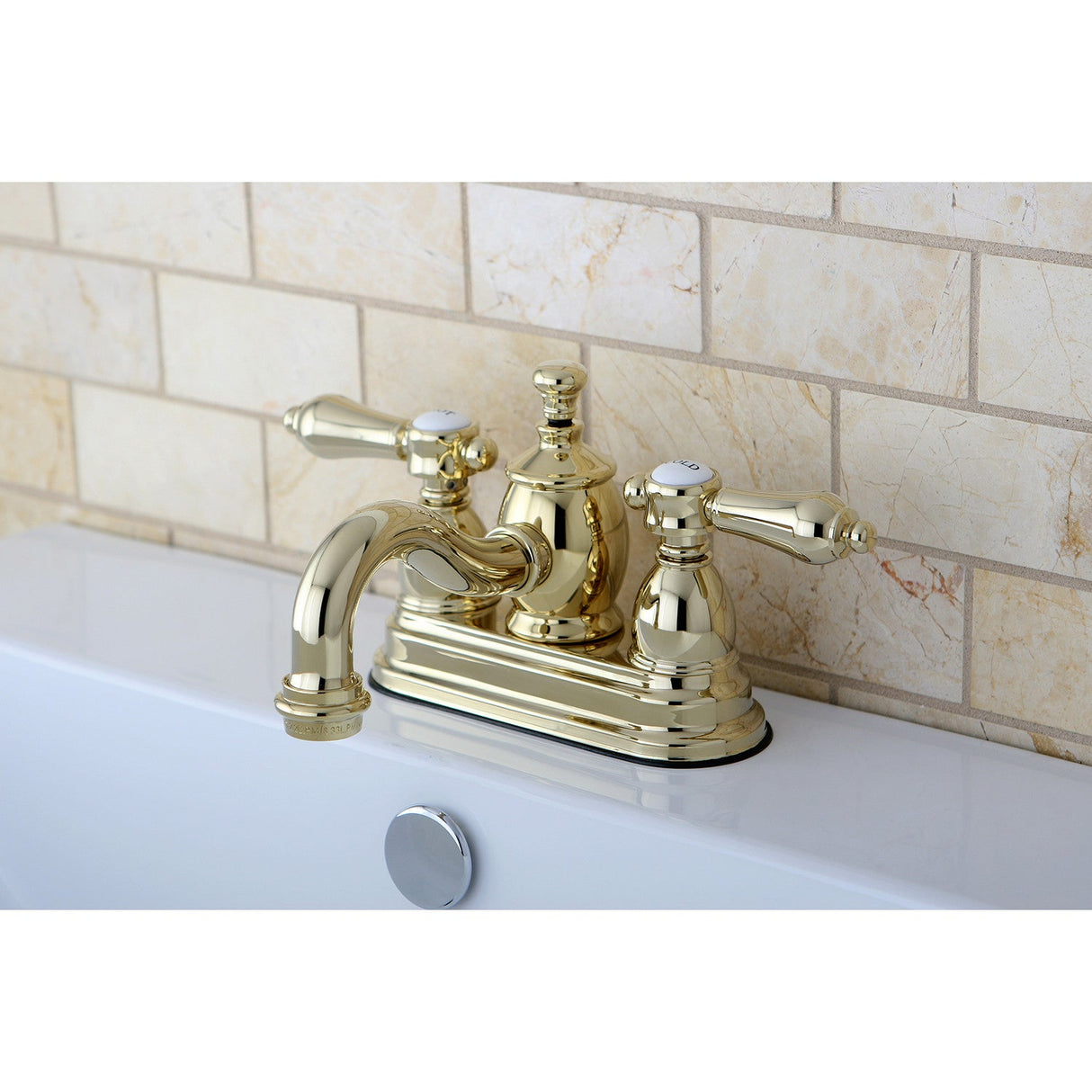 Heirloom KS7102BAL Two-Handle 3-Hole Deck Mount 4" Centerset Bathroom Faucet with Brass Pop-Up, Polished Brass