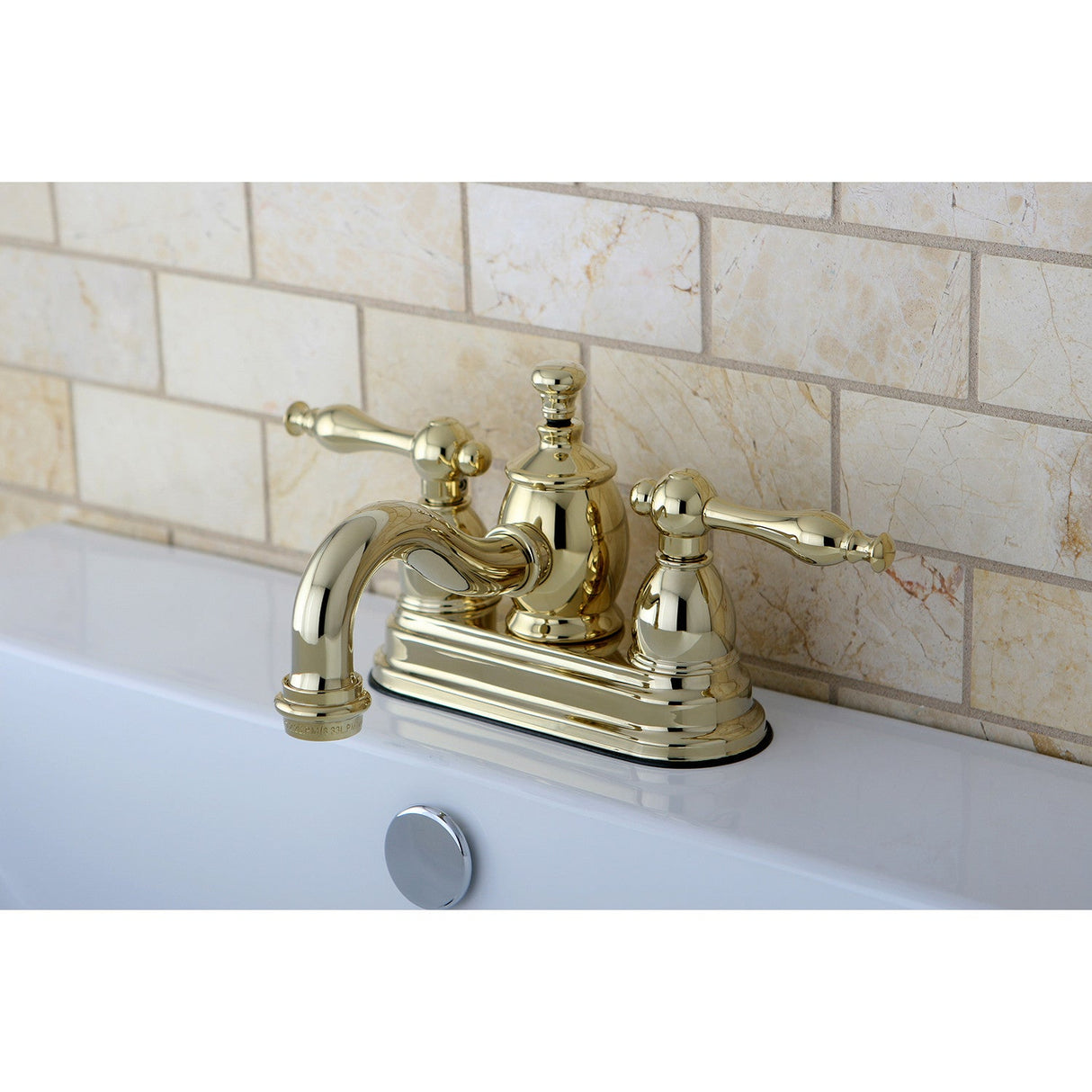 Naples KS7102NL Two-Handle 3-Hole Deck Mount 4" Centerset Bathroom Faucet with Brass Pop-Up, Polished Brass