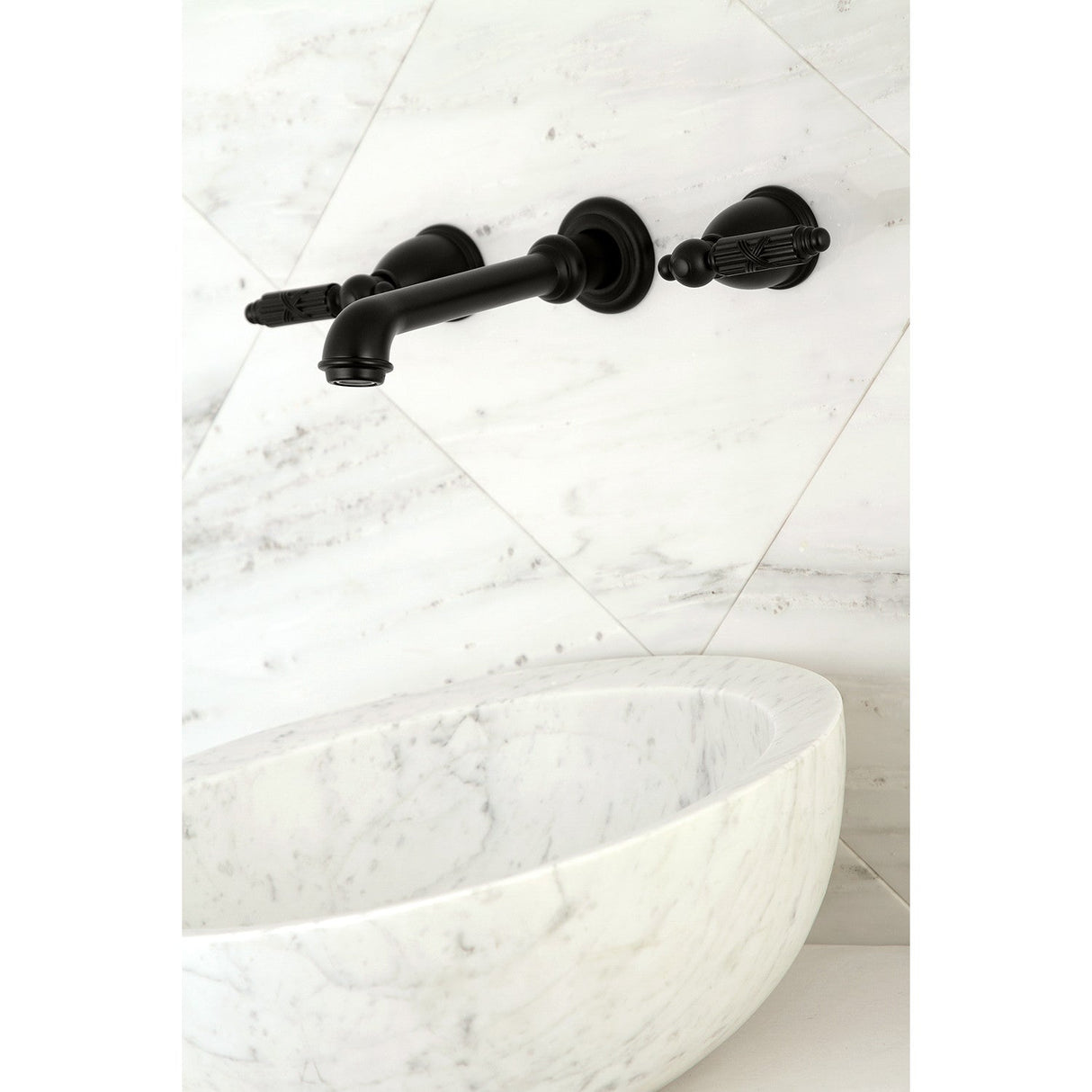 Georgian KS7120GL Two-Handle 3-Hole Wall Mount Bathroom Faucet, Matte Black