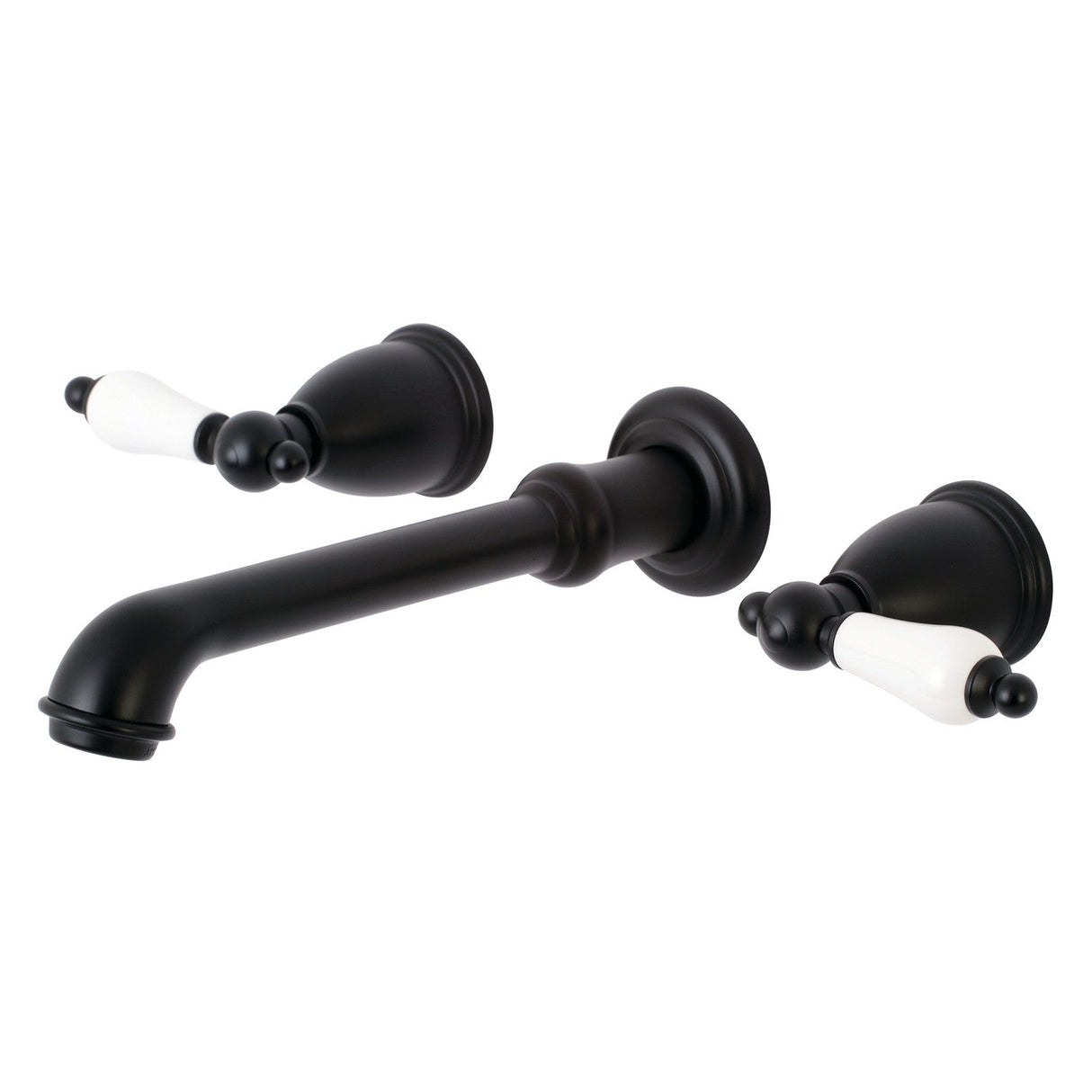 English Country KS7120PL Two-Handle 3-Hole Wall Mount Bathroom Faucet, Matte Black