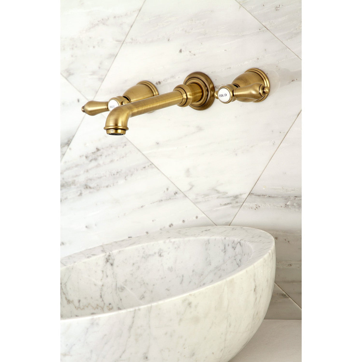 Heirloom KS7123BAL Two-Handle 3-Hole Wall Mount Bathroom Faucet, Antique Brass