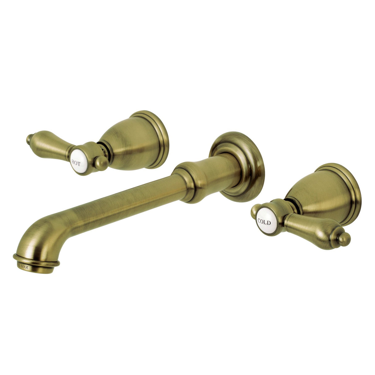 Heirloom KS7123BAL Two-Handle 3-Hole Wall Mount Bathroom Faucet, Antique Brass