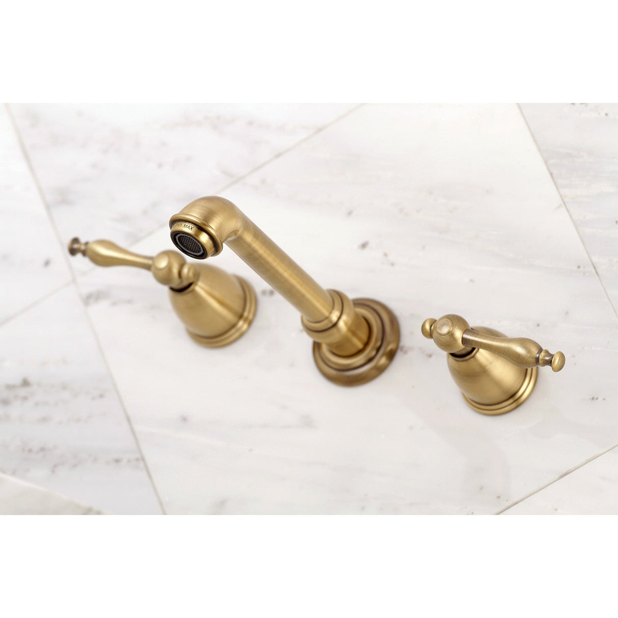 Naples KS7123NL Two-Handle 3-Hole Wall Mount Bathroom Faucet, Antique Brass
