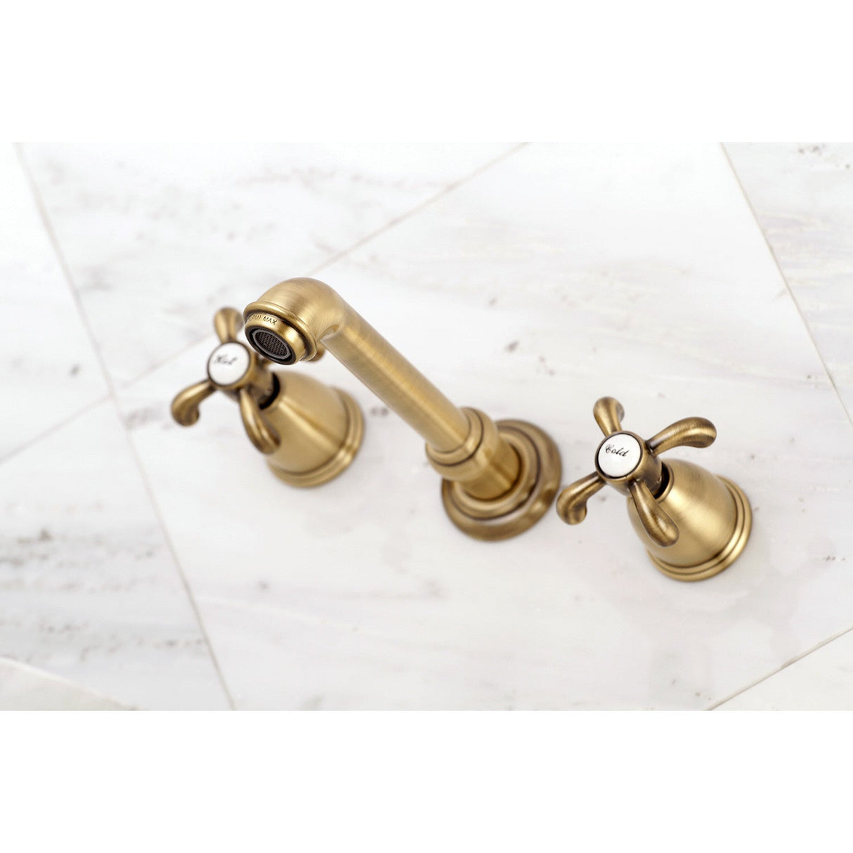 French Country KS7123TX Two-Handle 3-Hole Wall Mount Bathroom Faucet, Antique Brass