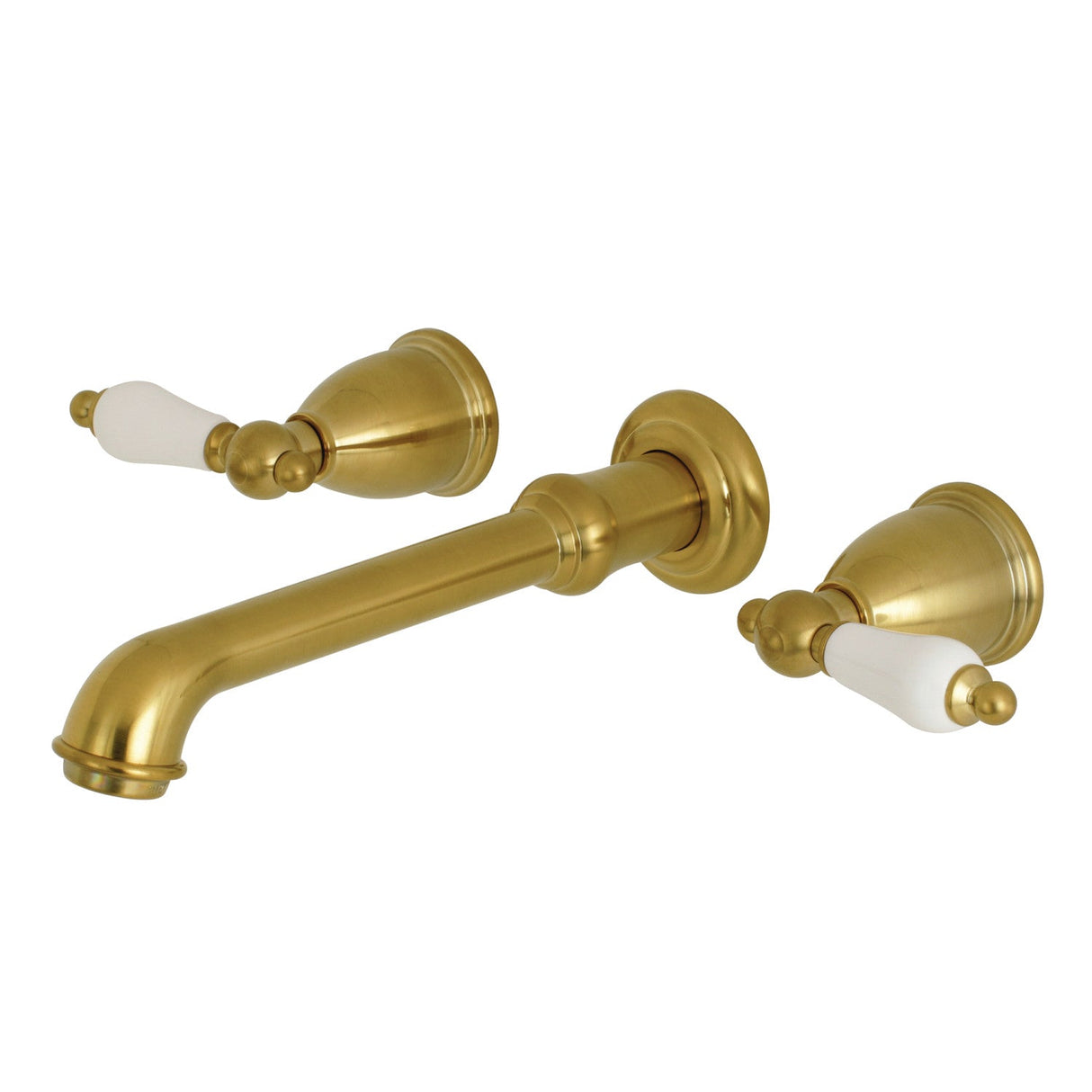 English Country KS7127PL Two-Handle 3-Hole Wall Mount Bathroom Faucet, Brushed Brass