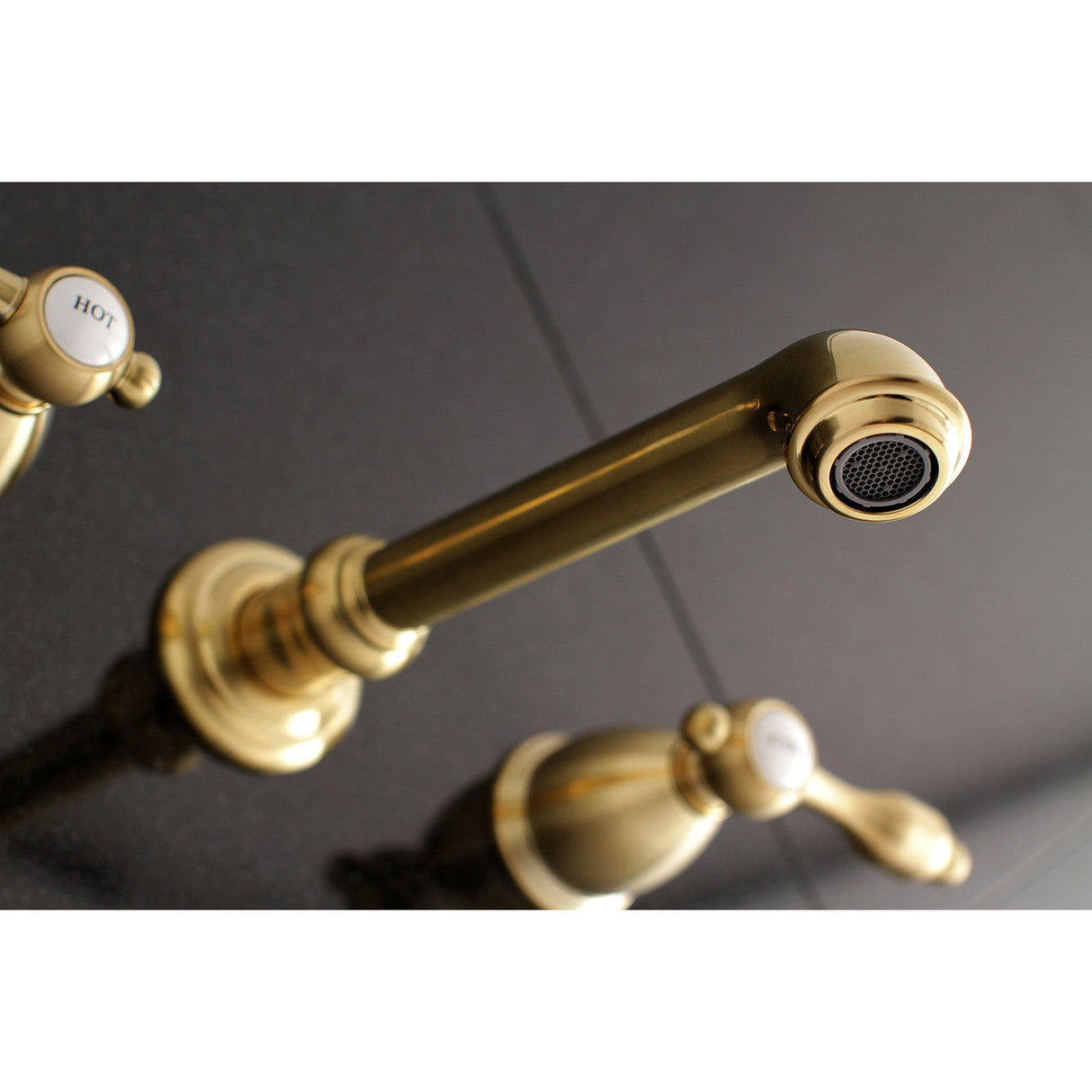 Tudor KS7127TAL Two-Handle 3-Hole Wall Mount Bathroom Faucet, Brushed Brass