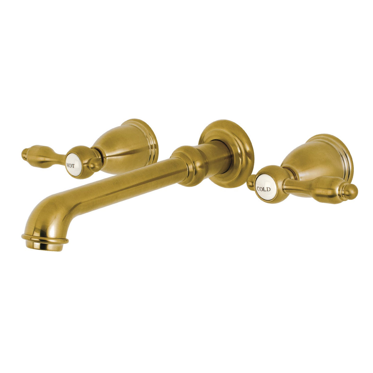 Tudor KS7127TAL Two-Handle 3-Hole Wall Mount Bathroom Faucet, Brushed Brass