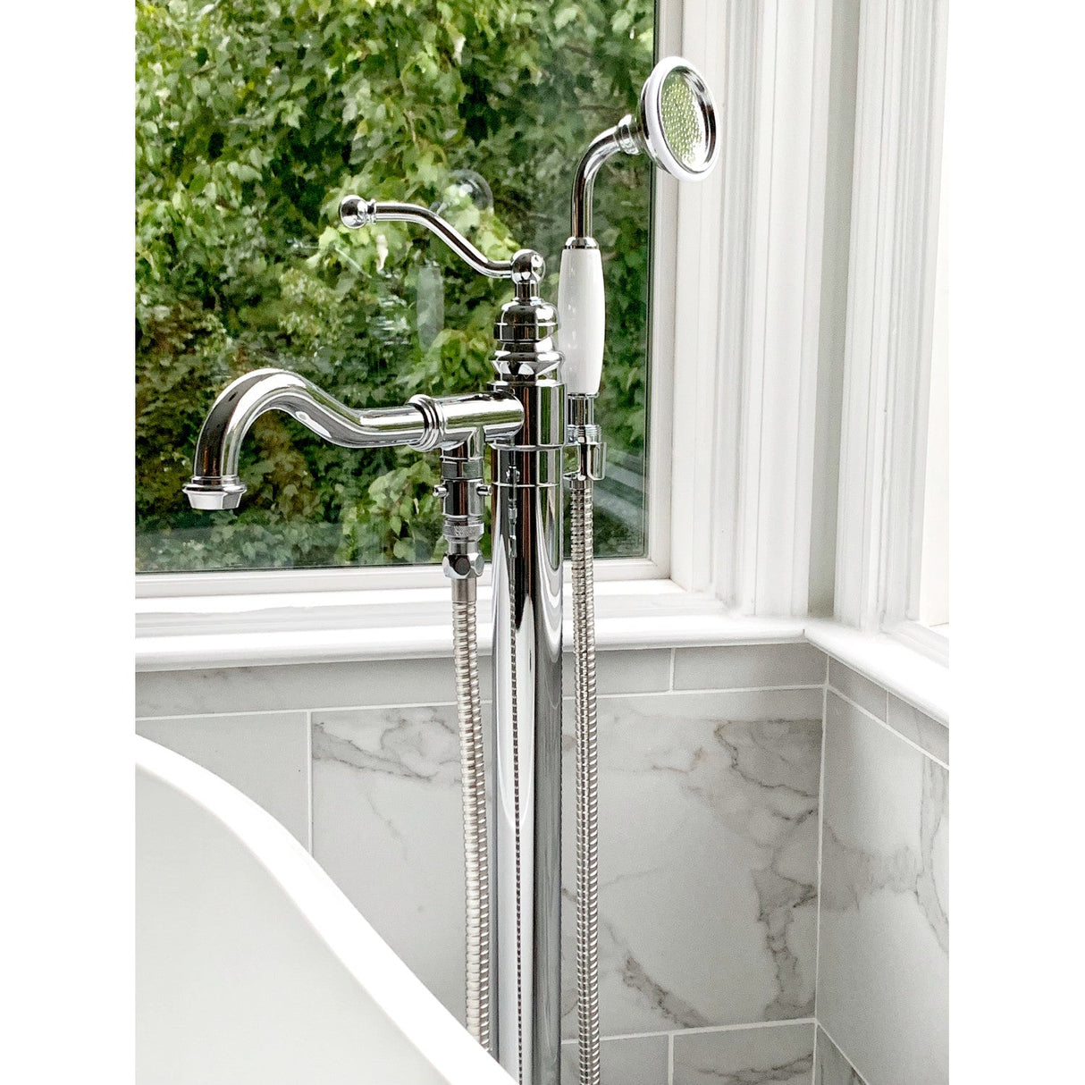 English Country KS7131ABL Single-Handle 1-Hole Freestanding Tub Faucet with Hand Shower, Polished Chrome