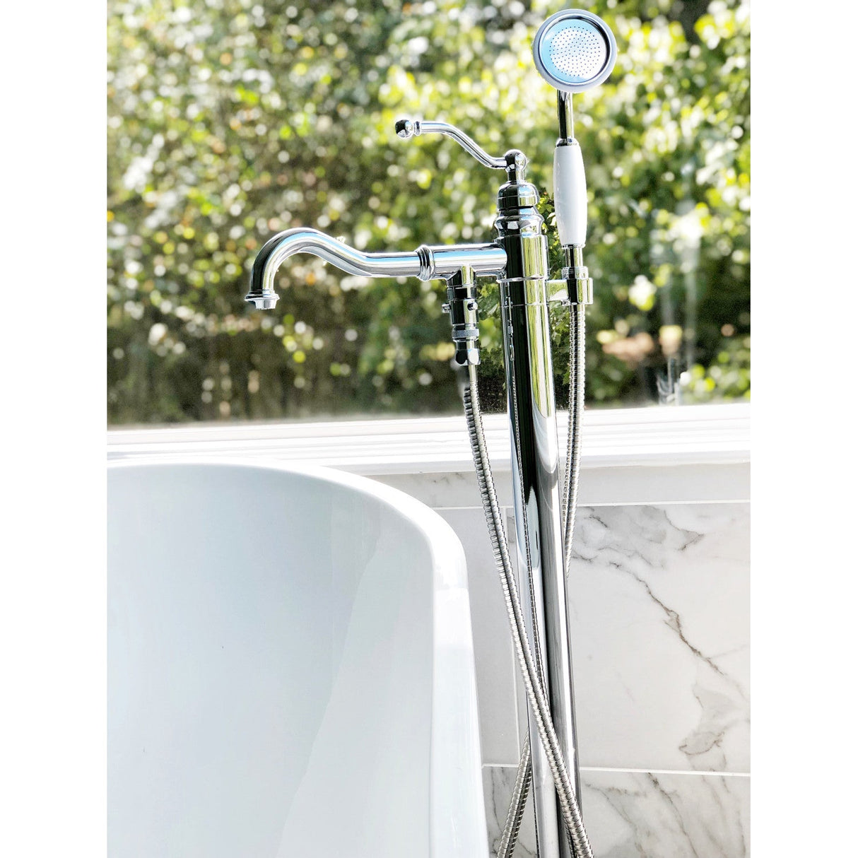 English Country KS7131ABL Single-Handle 1-Hole Freestanding Tub Faucet with Hand Shower, Polished Chrome